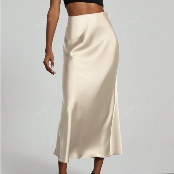 posh chronicles Dresses & Skirts - Just in Posh C ☀️ | Euro Style Elastic Satin Silk Texture Midi Skirt